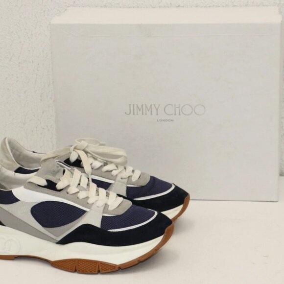 Jimmy Choo Landon Suede Leather Chunk Sneakers EU 43.5 US 10.5 - Navy Gray - Picture 1 of 16